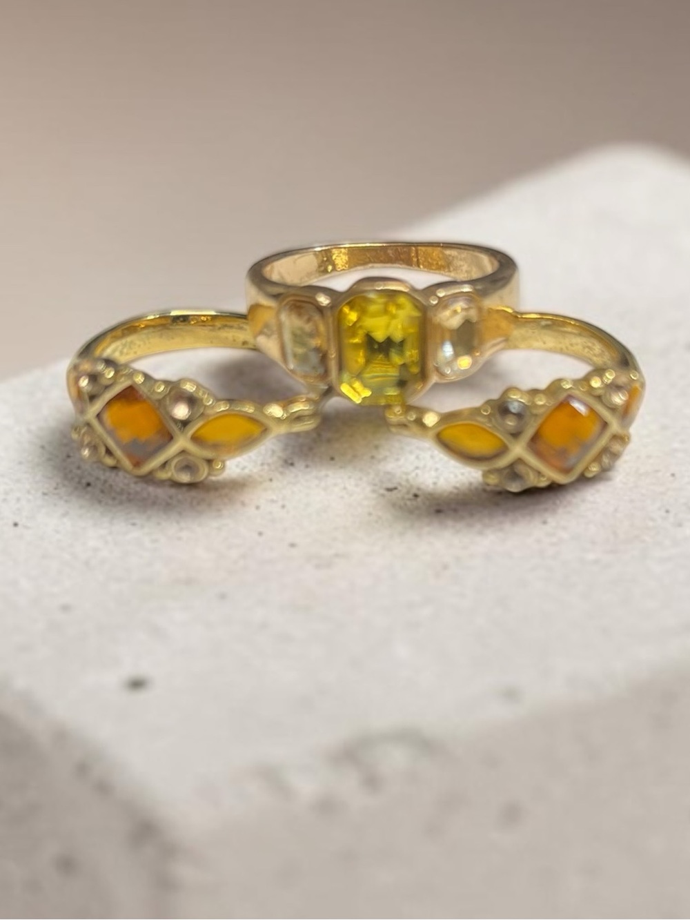 Beleza Curated Citrine Tone Ring & Earrings Set Gold Tone Size 9